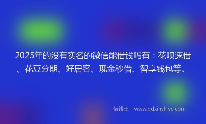 2025年的没有实名的微信能借钱吗有：花呗速借、花豆分期、好居客、现金秒借、智享钱包等。