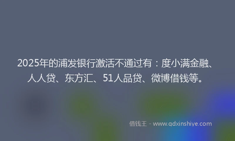 2025年的浦发银行激活不通过有：度小满金融、人人贷、东方汇、51人品贷、微博借钱等。