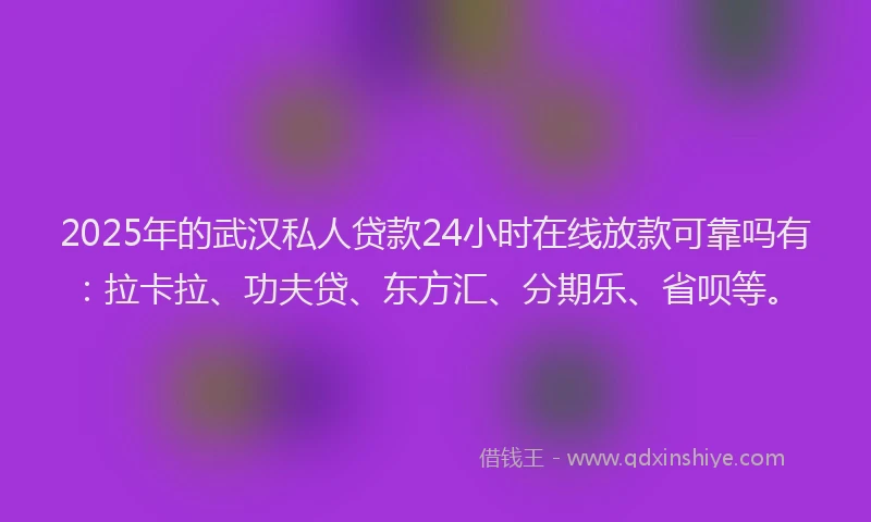 2025年的武汉私人贷款24小时在线放款可靠吗有：拉卡拉、功夫贷、东方汇、分期乐、省呗等。