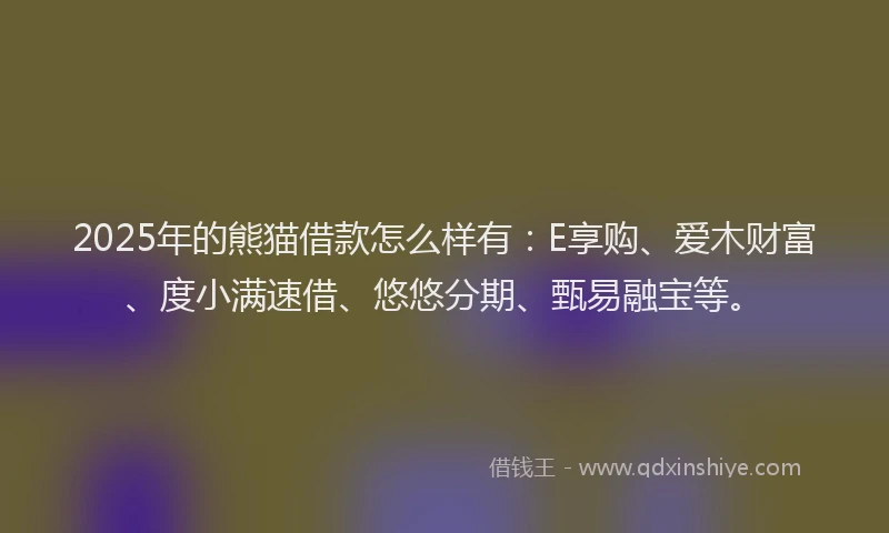 2025年的熊猫借款怎么样有：E享购、爱木财富、度小满速借、悠悠分期、甄易融宝等。