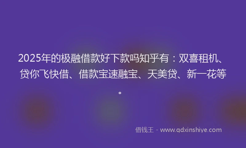2025年的极融借款好下款吗知乎有：双喜租机、贷你飞快借、借款宝速融宝、天美贷、新一花等。