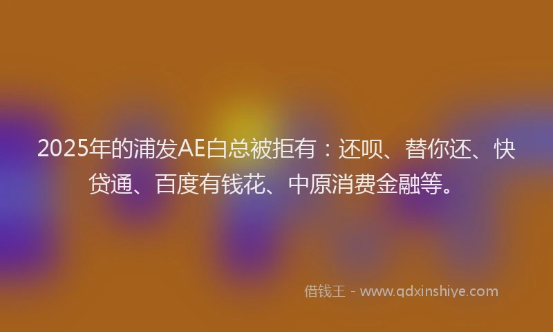 2025年的浦发AE白总被拒有：还呗、替你还、快贷通、百度有钱花、中原消费金融等。