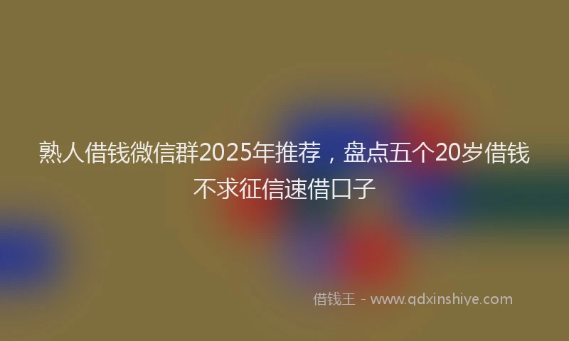 熟人借钱微信群2025年推荐，盘点五个20岁借钱不求征信速借口子