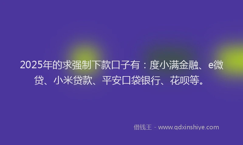 2025年的求强制下款口子有：度小满金融、e微贷、小米贷款、平安口袋银行、花呗等。