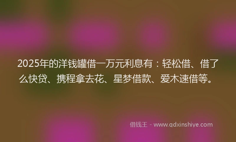 2025年的洋钱罐借一万元利息有：轻松借、借了么快贷、携程拿去花、星梦借款、爱木速借等。