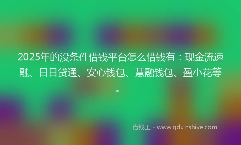 2025年的没条件借钱平台怎么借钱有：现金流速融、日日贷通、安心钱包、慧融钱包、盈小花等。