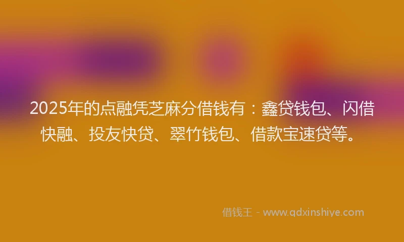 2025年的点融凭芝麻分借钱有：鑫贷钱包、闪借快融、投友快贷、翠竹钱包、借款宝速贷等。