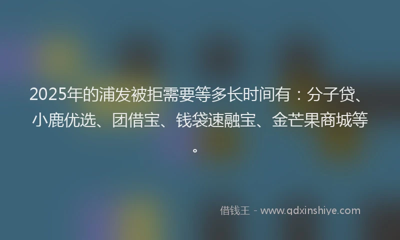 2025年的浦发被拒需要等多长时间有:分子贷、小鹿优选、团借宝、钱袋速融宝、金芒果商城等。