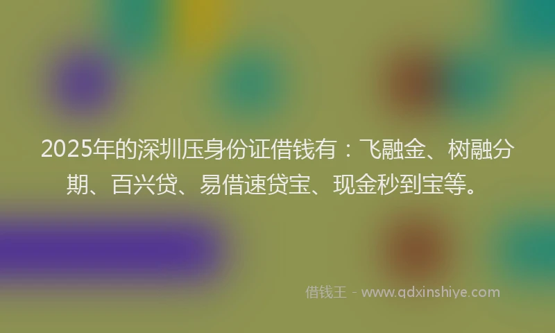 2025年的深圳压身份证借钱有：飞融金、树融分期、百兴贷、易借速贷宝、现金秒到宝等。