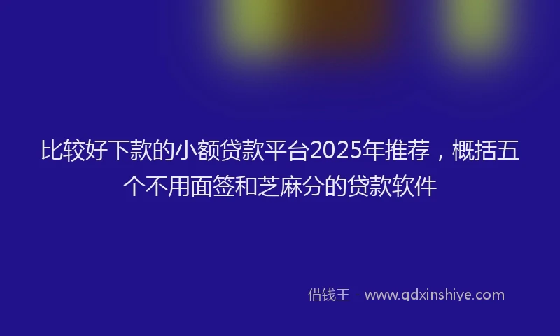 比较好下款的小额贷款平台2025年推荐，概括五个不用面签和芝麻分的贷款软件