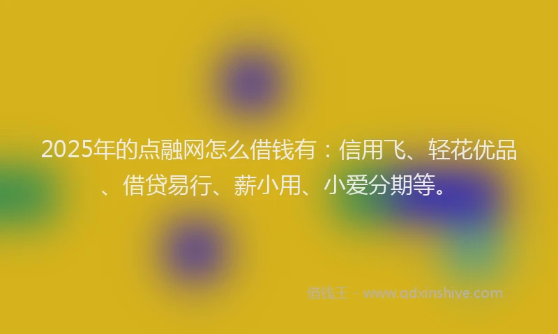 2025年的点融网怎么借钱有：信用飞、轻花优品、借贷易行、薪小用、小爱分期等。