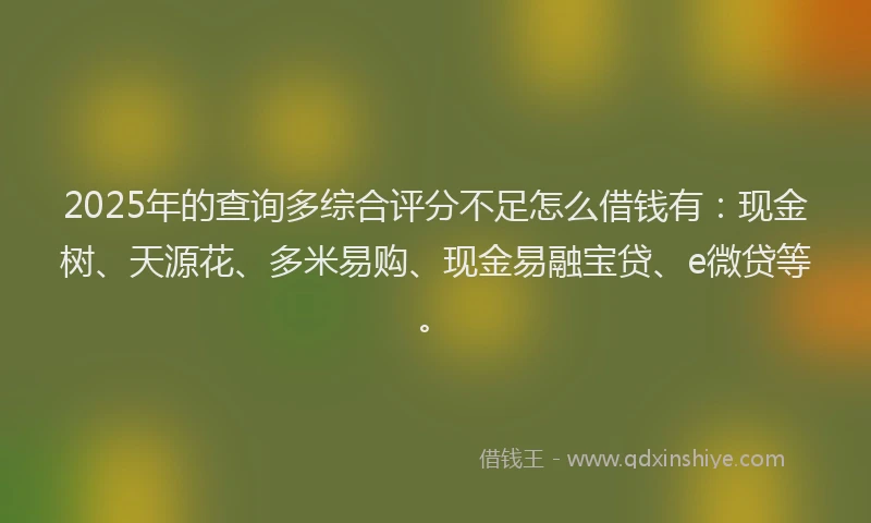 2025年的查询多综合评分不足怎么借钱有：现金树、天源花、多米易购、现金易融宝贷、e微贷等。
