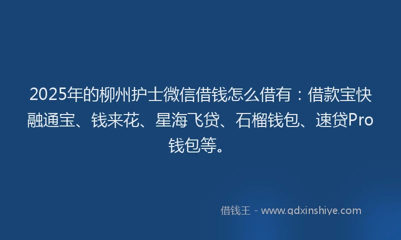 2025年的柳州护士微信借钱怎么借有：借款宝快融通宝、钱来花、星海飞贷、石榴钱包、速贷Pro钱包等。