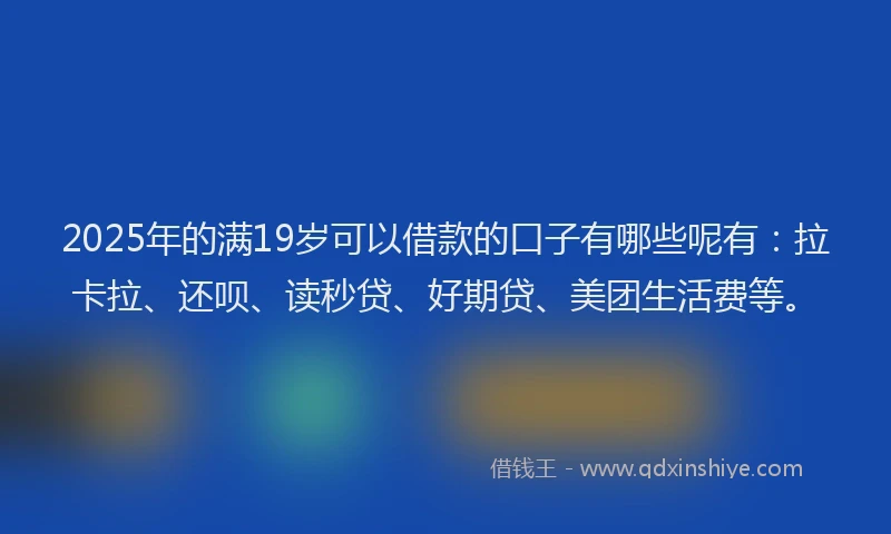 2025年的满19岁可以借款的口子有哪些呢有：拉卡拉、还呗、读秒贷、好期贷、美团生活费等。