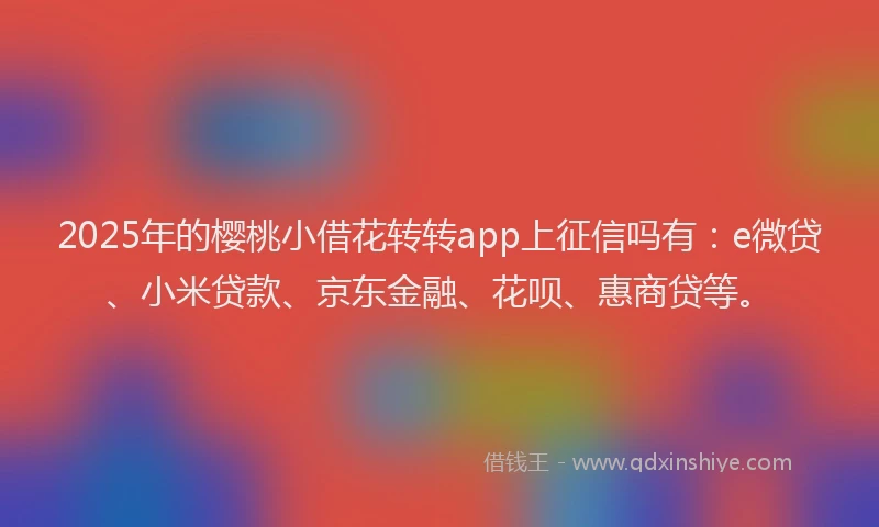 2025年的樱桃小借花转转app上征信吗有：e微贷、小米贷款、京东金融、花呗、惠商贷等。