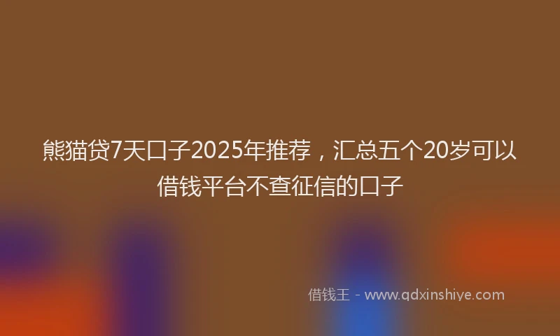 熊猫贷7天口子2025年推荐，汇总五个20岁可以借钱平台不查征信的口子