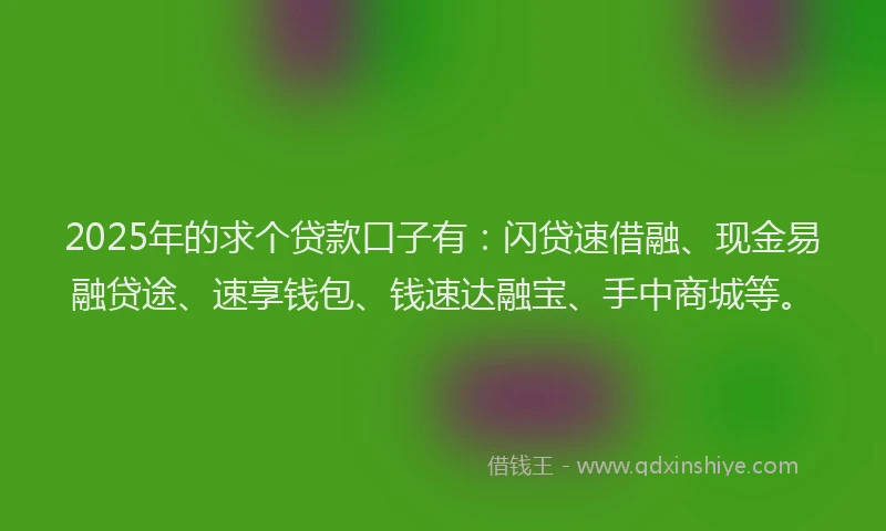 2025年的求个贷款口子有：闪贷速借融、现金易融贷途、速享钱包、钱速达融宝、手中商城等。