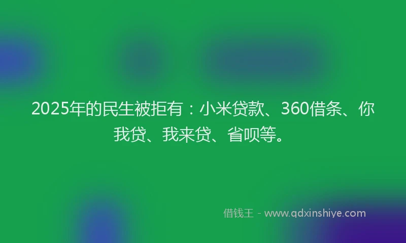 2025年的民生被拒有：小米贷款、360借条、你我贷、我来贷、省呗等。