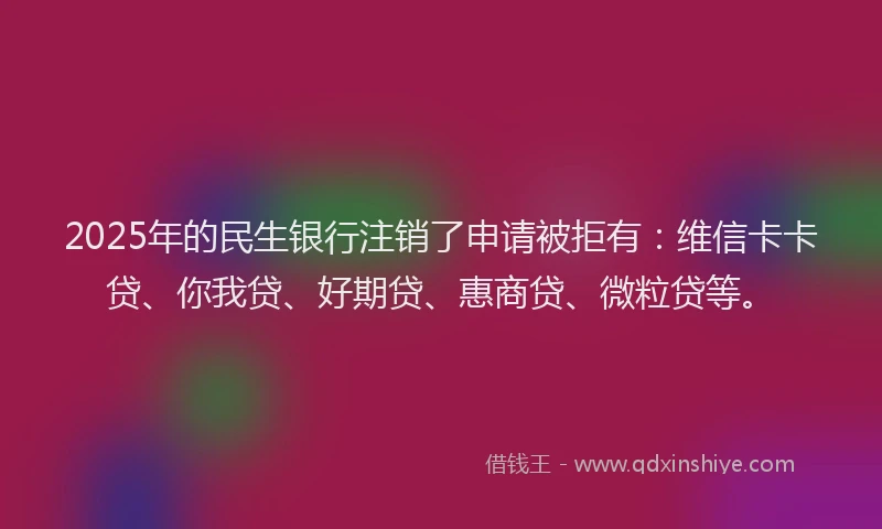2025年的民生银行注销了申请被拒有：维信卡卡贷、你我贷、好期贷、惠商贷、微粒贷等。