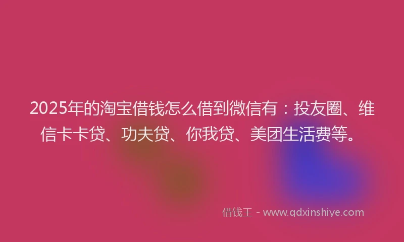 2025年的淘宝借钱怎么借到微信有：投友圈、维信卡卡贷、功夫贷、你我贷、美团生活费等。
