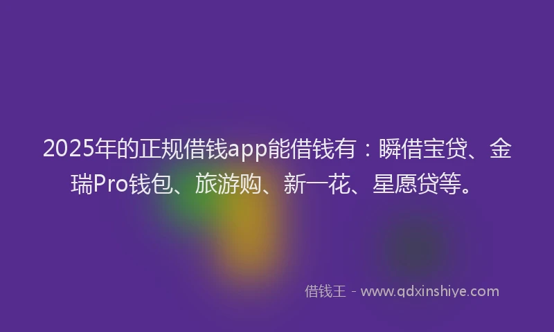 2025年的正规借钱app能借钱有：瞬借宝贷、金瑞Pro钱包、旅游购、新一花、星愿贷等。