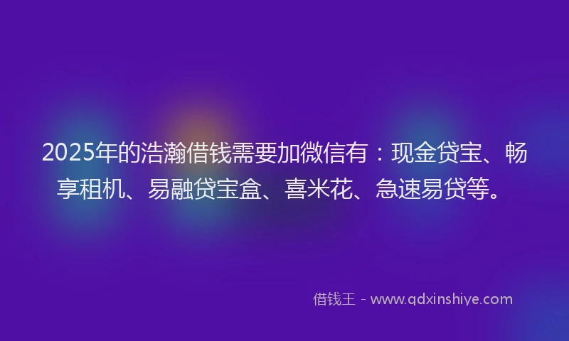 2025年的浩瀚借钱需要加微信有：现金贷宝、畅享租机、易融贷宝盒、喜米花、急速易贷等。