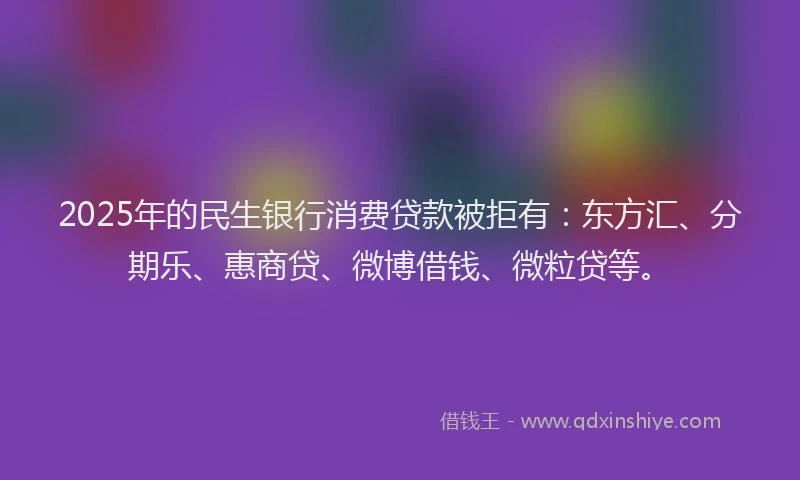 2025年的民生银行消费贷款被拒有：东方汇、分期乐、惠商贷、微博借钱、微粒贷等。