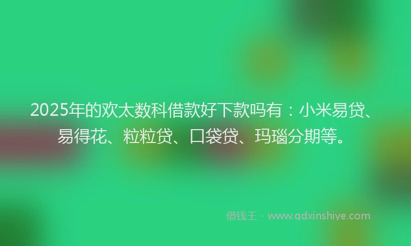 2025年的欢太数科借款好下款吗有：小米易贷、易得花、粒粒贷、口袋贷、玛瑙分期等。