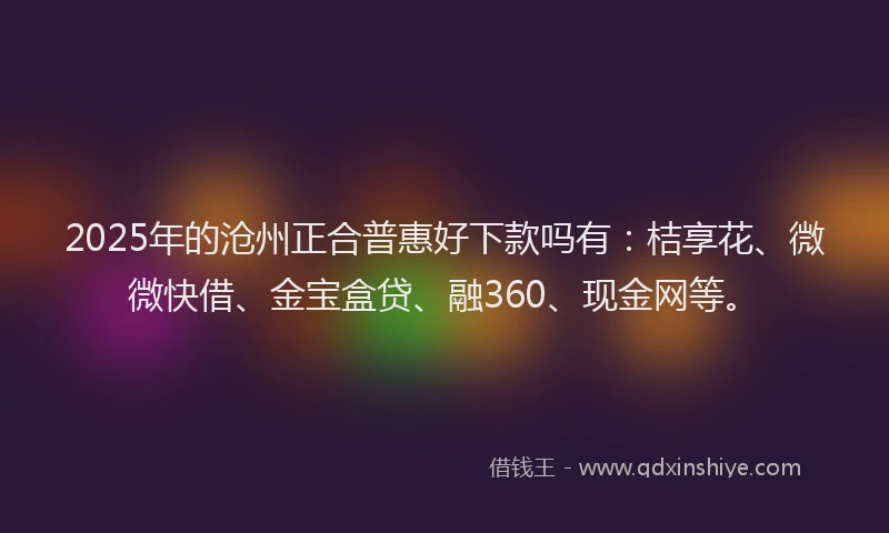2025年的沧州正合普惠好下款吗有：桔享花、微微快借、金宝盒贷、融360、现金网等。