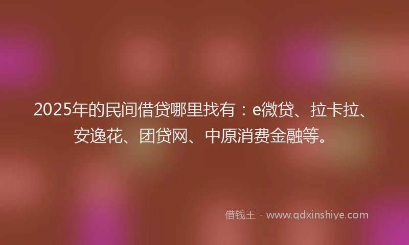 2025年的民间借贷哪里找有：e微贷、拉卡拉、安逸花、团贷网、中原消费金融等。