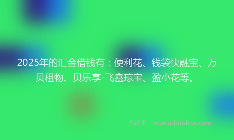 2025年的汇金借钱有：便利花、钱袋快融宝、万贝租物、贝乐享-飞鑫琼宝、盈小花等。