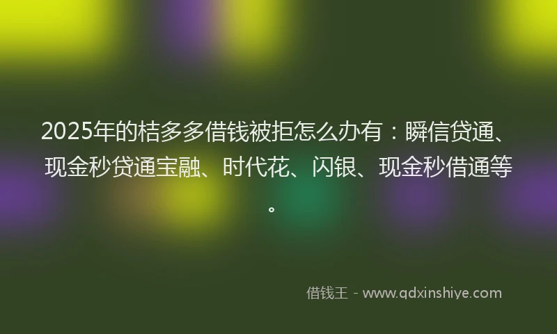 2025年的桔多多借钱被拒怎么办有：瞬信贷通、现金秒贷通宝融、时代花、闪银、现金秒借通等。