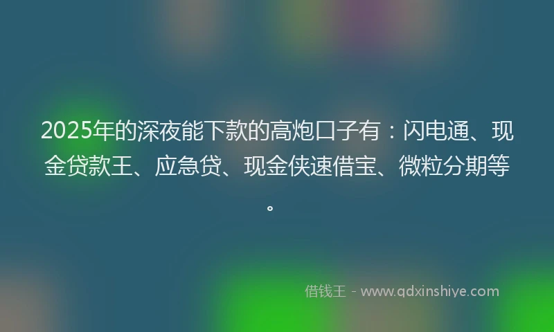 2025年的深夜能下款的高炮口子有：闪电通、现金贷款王、应急贷、现金侠速借宝、微粒分期等。