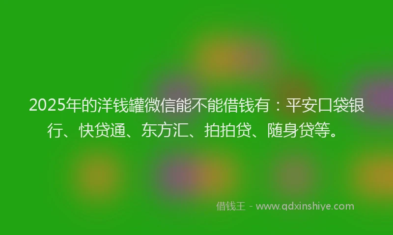 2025年的洋钱罐微信能不能借钱有：平安口袋银行、快贷通、东方汇、拍拍贷、随身贷等。