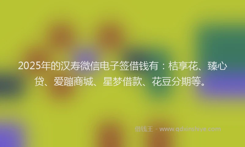 2025年的汉寿微信电子签借钱有：桔享花、臻心贷、爱蹦商城、星梦借款、花豆分期等。