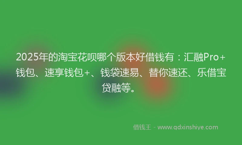 2025年的淘宝花呗哪个版本好借钱有：汇融Pro+钱包、速享钱包+、钱袋速易、替你速还、乐借宝贷融等。