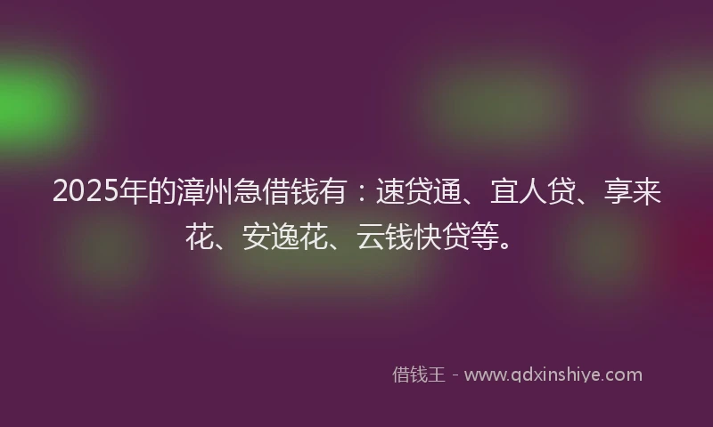 2025年的漳州急借钱有：速贷通、宜人贷、享来花、安逸花、云钱快贷等。