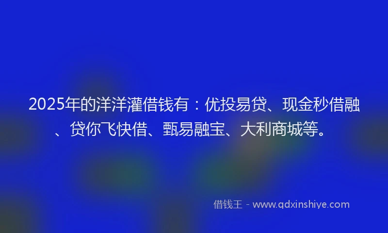 2025年的洋洋灌借钱有：优投易贷、现金秒借融、贷你飞快借、甄易融宝、大利商城等。