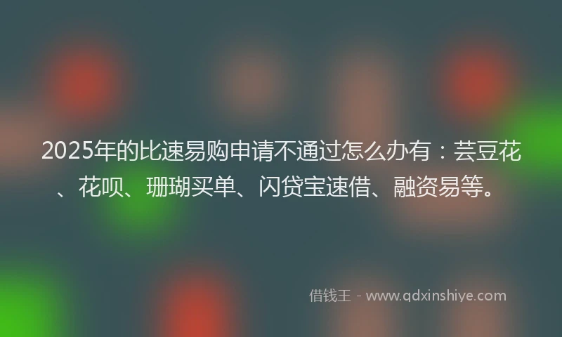 2025年的比速易购申请不通过怎么办有：芸豆花、花呗、珊瑚买单、闪贷宝速借、融资易等。