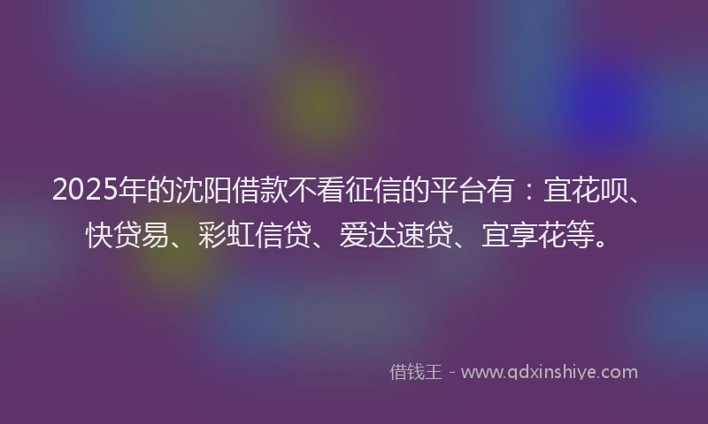 2025年的沈阳借款不看征信的平台有：宜花呗、快贷易、彩虹信贷、爱达速贷、宜享花等。