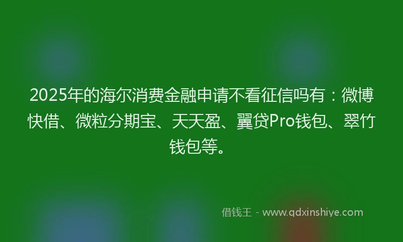 2025年的海尔消费金融申请不看征信吗有：微博快借、微粒分期宝、天天盈、翼贷Pro钱包、翠竹钱包等。