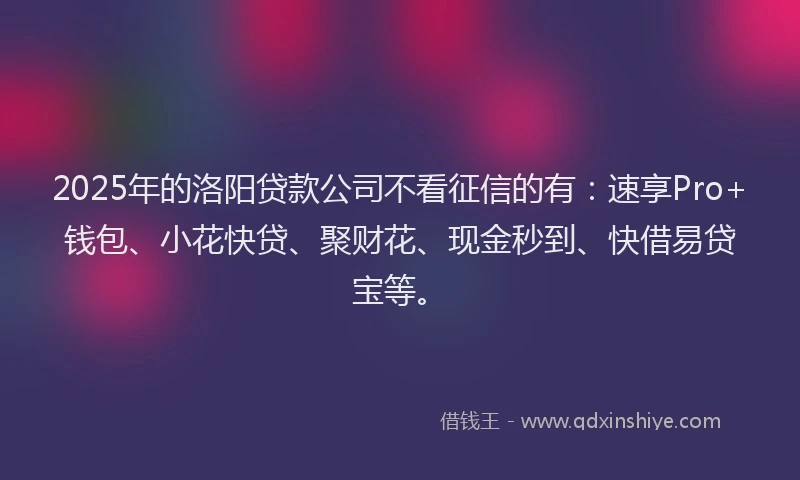 2025年的洛阳贷款公司不看征信的有：速享Pro+钱包、小花快贷、聚财花、现金秒到、快借易贷宝等。