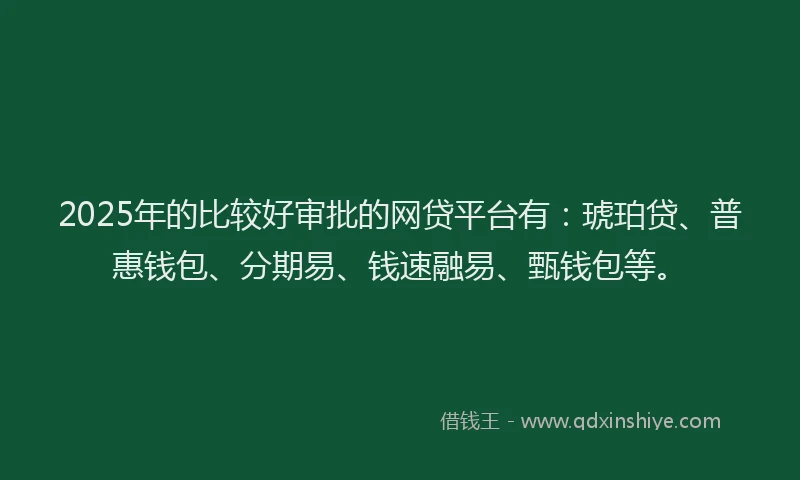 2025年的比较好审批的网贷平台有：琥珀贷、普惠钱包、分期易、钱速融易、甄钱包等。