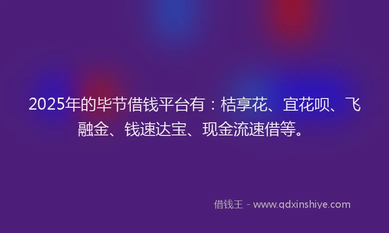 2025年的毕节借钱平台有：桔享花、宜花呗、飞融金、钱速达宝、现金流速借等。
