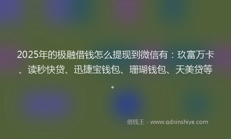 2025年的极融借钱怎么提现到微信有：玖富万卡、读秒快贷、迅捷宝钱包、珊瑚钱包、天美贷等。