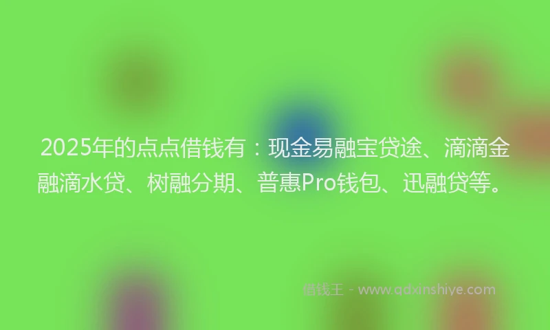 2025年的点点借钱有：现金易融宝贷途、滴滴金融滴水贷、树融分期、普惠Pro钱包、迅融贷等。