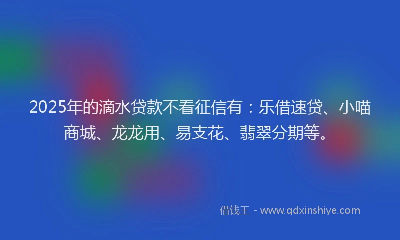 2025年的滴水贷款不看征信有：乐借速贷、小喵商城、龙龙用、易支花、翡翠分期等。
