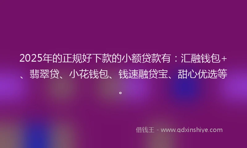 2025年的正规好下款的小额贷款有：汇融钱包+、翡翠贷、小花钱包、钱速融贷宝、甜心优选等。