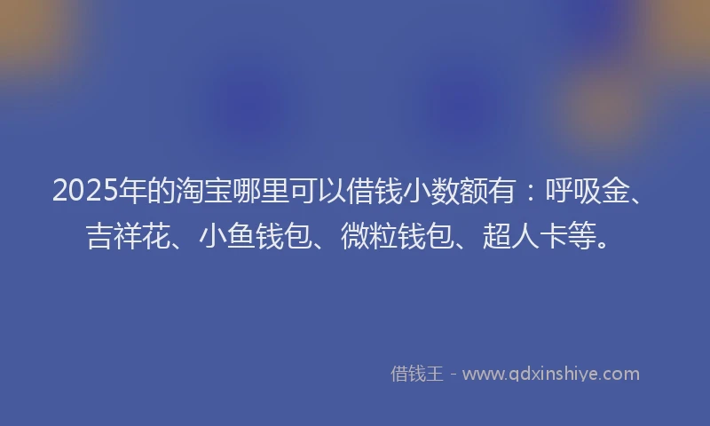 2025年的淘宝哪里可以借钱小数额有：呼吸金、吉祥花、小鱼钱包、微粒钱包、超人卡等。