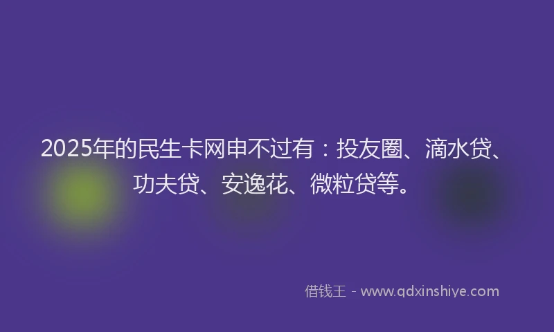 2025年的民生卡网申不过有：投友圈、滴水贷、功夫贷、安逸花、微粒贷等。